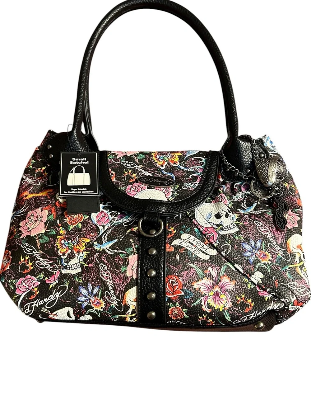 NWT Ed Hardy Small Satchel Handbag Black/Multi